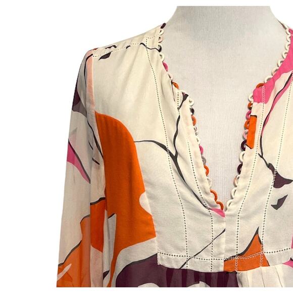 Diane Von Furstenberg DVF Camden Silk Top Womens Size 4 Floral Career Blouse - Picture 3 of 8
